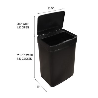 Image showing  13.2-Gallon (50-Liter) Hands-Free Metal Trash Can,Fingerprint-Resistant Black Stainless Steel