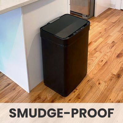 Image showing  13.2-Gallon (50-Liter) Hands-Free Metal Trash Can,Fingerprint-Resistant Black Stainless Steel