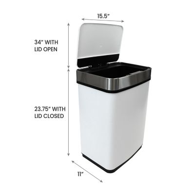 Image showing  13.2-Gallon (50-Liter) Hands-Free Metal Trash Can with Motion Sensor Lid in Fingerprint-Resistant White