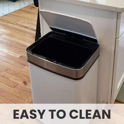 Image showing  13.2-Gallon (50-Liter) Hands-Free Metal Trash Can with Motion Sensor Lid in Fingerprint-Resistant White