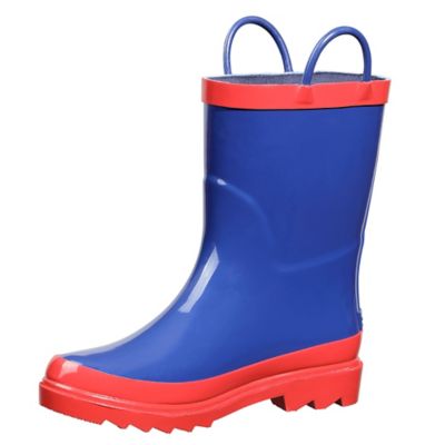 Blue Mountain Boys' Mid Waterproof Rubber Boots, Navy/Red