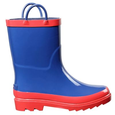 Image showing 6 th Blue Mountain Boys Mid Waterproof Rubber Boots, Navy/Red