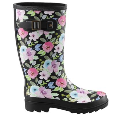 Image showing  Women's Floral Print Knee-High Waterproof Rubber Boots