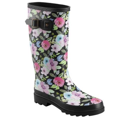 Image showing 7 th Blue Mountain Women's Floral Print Knee-High Waterproof Rubber Boots