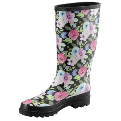 Blue Mountain Women's Floral Print Knee-High Waterproof Rubber Boots, 1-Pair