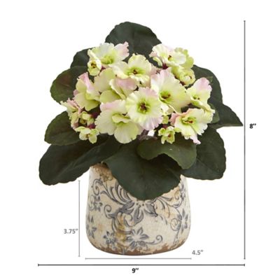 Image showing  8 in. African Violet Artificial Plant Set in Floral Design Vase, 2 pc.