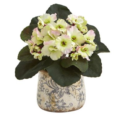 Image showing  8 in. African Violet Artificial Plant Set in Floral Design Vase, 2 pc.