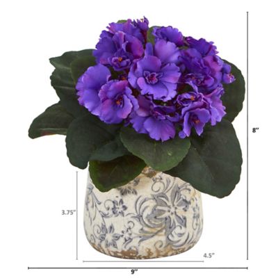 Image showing  8 in. African Violet Artificial Plant Set in Floral Design Vase, 2 pc.