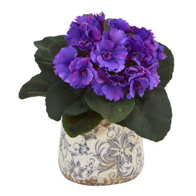 Image showing  8 in. African Violet Artificial Plant Set in Floral Design Vase, 2 pc.