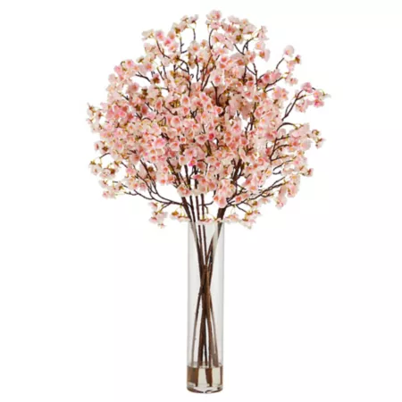 Nearly Natural 32 in Artificial Cherry Blossom Arrangement with Glass Cylinder Vase Artificial Plants & Flowers