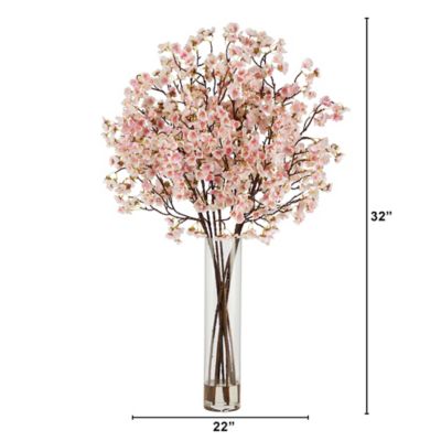 Image showing  32 in. Artificial Cherry Blossom Arrangement with Glass Cylinder Vase