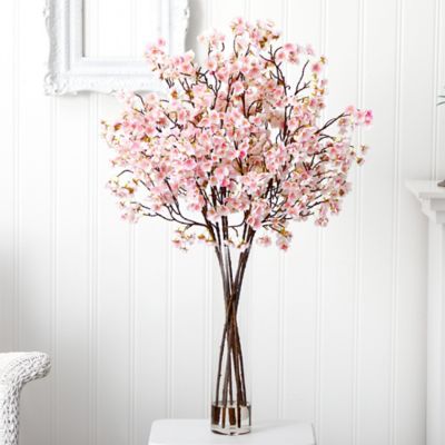 Image showing  32 in. Artificial Cherry Blossom Arrangement with Glass Cylinder Vase