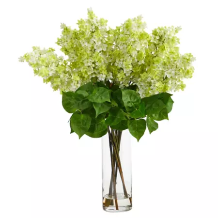 Nearly Natural 24" Artificial Lilac Arrangement with Glass Cylinder Vase Green Artificial Plants & Flowers