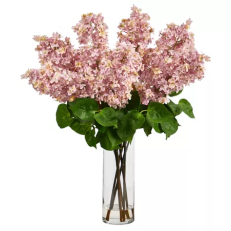 Nearly Natural 24" Artificial Lilac Arrangement with Glass Cylinder Vase Pink Artificial Plants & Flowers