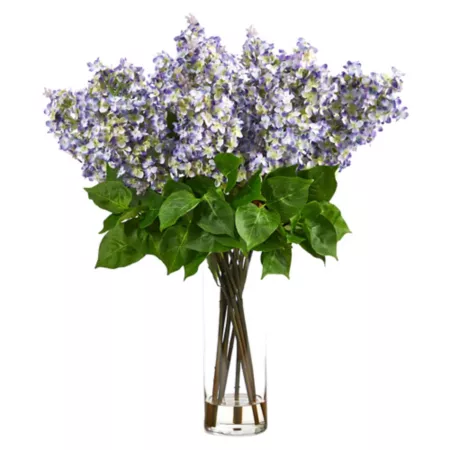 Nearly Natural 24" Artificial Lilac Arrangement with Glass Cylinder Vase Purple Artificial Plants & Flowers