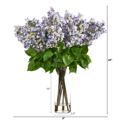 Image showing  24 in. Artificial Lilac Arrangement with Cylinder Glass Vase, Purple