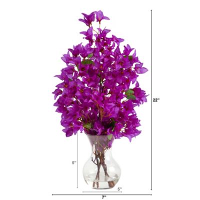 Image showing  22 in. Artificial Bougainvillea Arrangement with Fluted Glass Vase, Purple