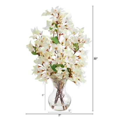 Image showing  22 in. Artificial Bougainvillea Arrangement with Fluted Glass Vase, White