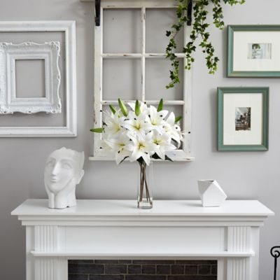 Image showing 3 th Nearly Natural 25 in. Artificial Lily Arrangement with Cylinder Glass Vase, White