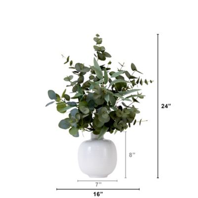 Image showing  24 in. Artificial Eucalyptus Leaves Arrangement with Ceramic Planter