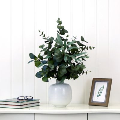 Image showing  24 in. Artificial Eucalyptus Leaves Arrangement with Ceramic Planter