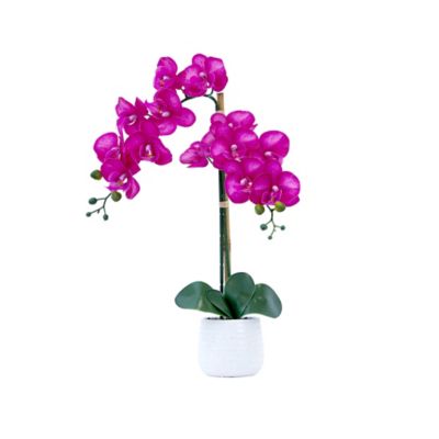Nearly Natural 19 in. Artificial Purple Orchid with Decorative Vase