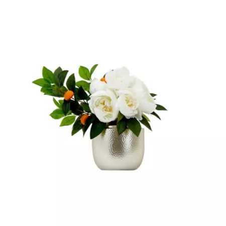 Nearly Natural 16" Artificial Dahlia and Peonies Arrangement in White Vase Artificial Plants & Flowers