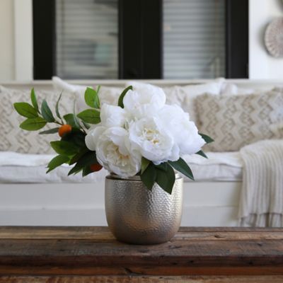 Image showing  16 in. Artificial Peony Dahlia Arrangement in White Vase