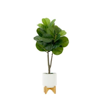 Nearly Natural 33 in. Artificial Fiddle Fig with Stand Planter