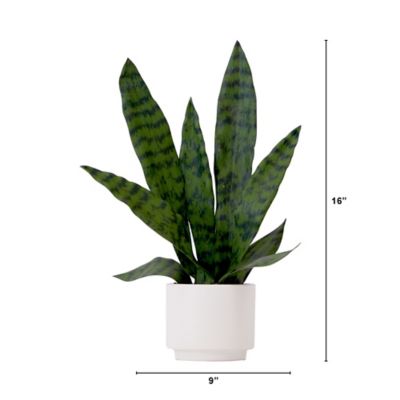 Image showing  16 in. Artificial Sansevieria Snake Plant in Decorative Planter