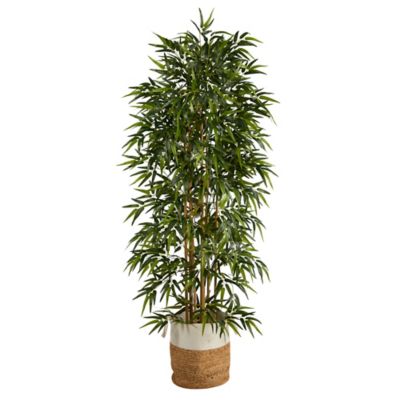 Nearly Natural 6 ft. Artificial Bamboo Tree with Handmade Jute and Cotton Basket