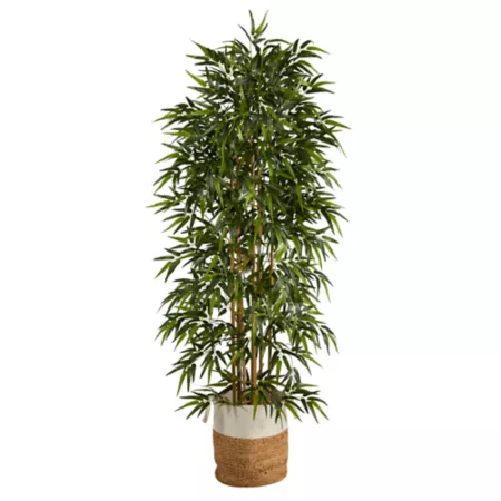 6 ft Almost Natural Artificial Bamboo Tree with Handmade Jute and Cotton Basket Artificial Plants & Flowers