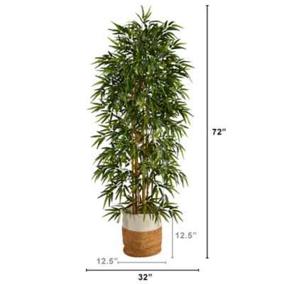 Image showing  6 ft. Artificial Bamboo Tree with Handmade Jute and Cotton Basket