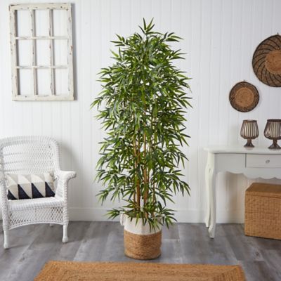 Image showing  6 ft. Artificial Bamboo Tree with Handmade Jute and Cotton Basket