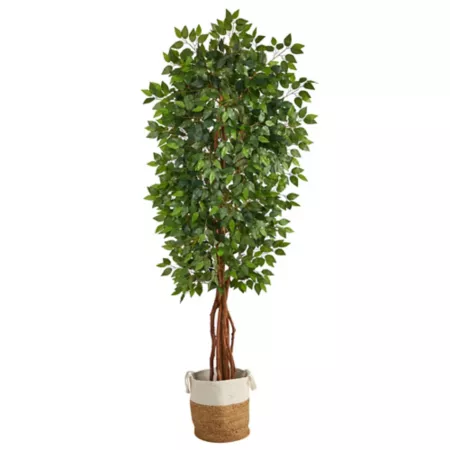 Luxury 7.5 ft Almost Natural Artificial Ficus with Handmade Jute and Cotton Basket Artificial Plants & Flowers