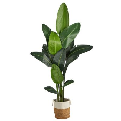 Nearly Natural 7 ft. Artificial Travelers Palm Tree with Handmade Jute and Cotton Basket