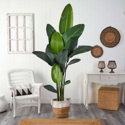 Image showing  7 ft. Artificial Travelers Palm Tree with Handmade Jute and Cotton Basket