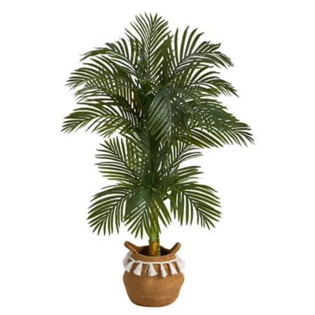 Nearly Natural 5' Double Stem Artificial Palm Tree with Hand-Woven Cotton Basket Artificial Plants & Flowers