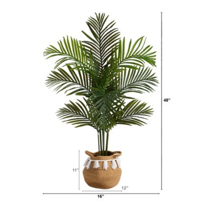 Image showing  4 ft. Artificial Paradise Palm Tree with Handmade Jute and Cotton Basket with Tassels