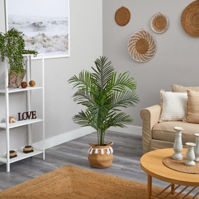Image showing  4 ft. Artificial Paradise Palm Tree with Handmade Jute and Cotton Basket with Tassels