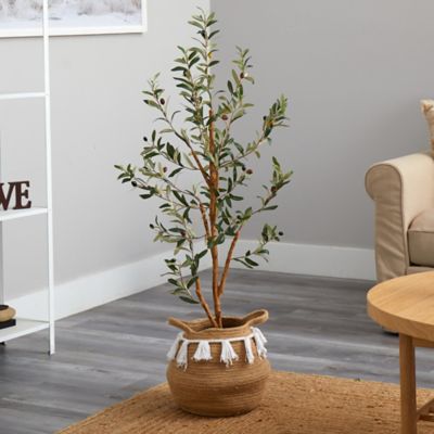 Image showing  3.5 ft. Artificial Olive Tree with Handmade Jute and Cotton Basket with Tassels