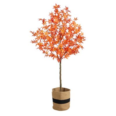 Nearly Natural 6 ft. Artificial Autumn Maple Tree with Handmade Jute & Cotton Basket