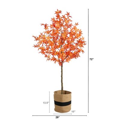 Image showing  6 ft. Artificial Autumn Maple Tree with Handmade Jute & Cotton Basket