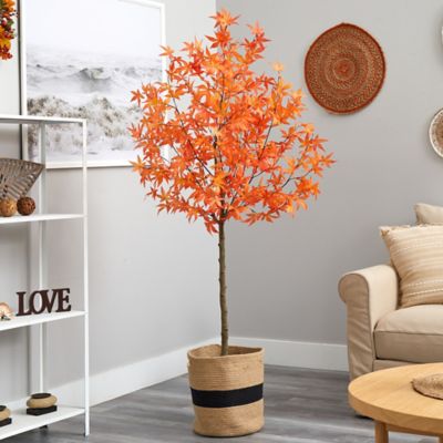 Image showing  6 ft. Artificial Autumn Maple Tree with Handmade Jute & Cotton Basket