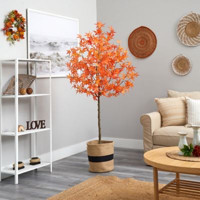 Image showing  6 ft. Artificial Autumn Maple Tree with Handmade Jute & Cotton Basket