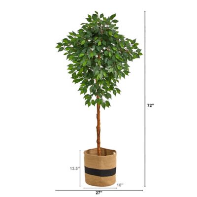 Image showing  6 ft. Artificial Ficus Tree with Handmade Jute and Cotton Basket