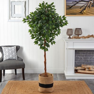 Image showing  6 ft. Artificial Ficus Tree with Handmade Jute and Cotton Basket