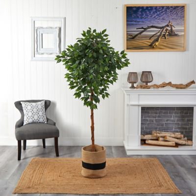 Image showing  6 ft. Artificial Ficus Tree with Handmade Jute and Cotton Basket