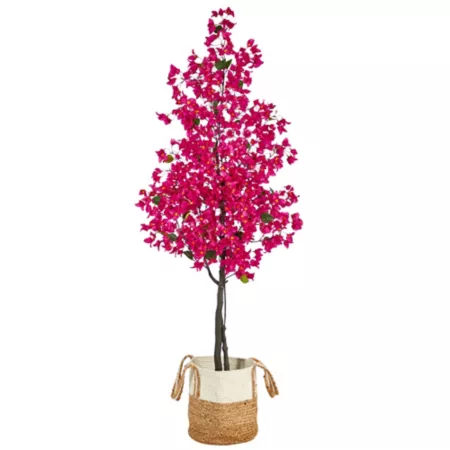 Nearly Natural 6 ft Artificial Bougainvillea with Handmade Jute and Cotton Basket Pink Artificial Plants & Flowers