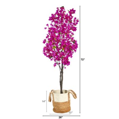 Image showing  6 ft. Artificial Bougainvillea Tree with Handmade Jute & Cotton Basket, Purple